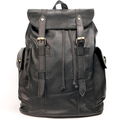 Cool Black Leather Mens Travel Large Backpack Work Handbag 16 inches Work Backpack For Men - iwalletsmen