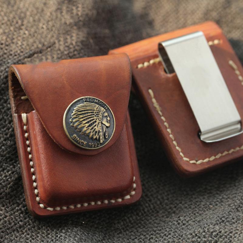 Handmade Indian Brown Leather Mens Classic Zippo Lighter Case With Belt Clip Lighter Holders For Men - iwalletsmen