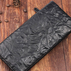 Handmade Leather Mens Cool Long Leather Wallet Bifold Clutch Wallet for Men