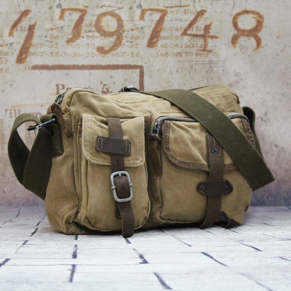 Canvas Mens Khaki Vertical Postman Bag Canvas Black Messenger Bag Courier Bags For Men - iwalletsmen