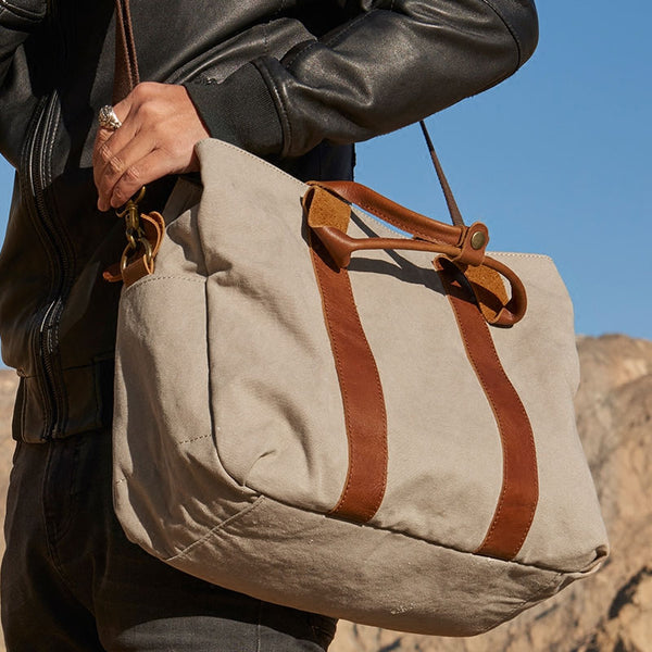 Mens Leather Canvas Travel Bag Canvas Handbag Canvas Weekender Bag for Men - iwalletsmen