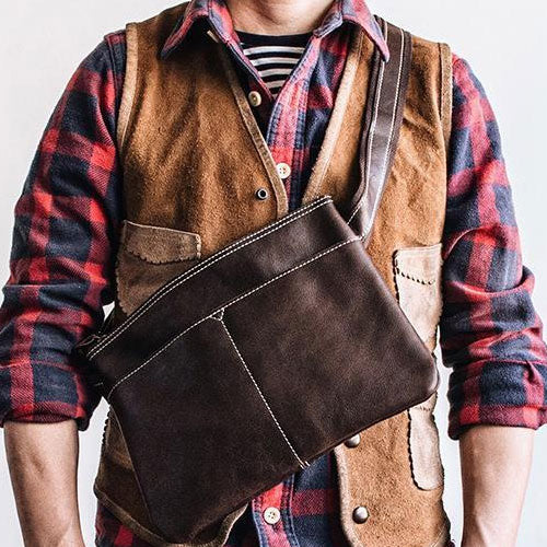 Genuine Leather Mens Cool Messenger Bag iPad Bag Chest Bag Bike Bag Cycling Bag for men