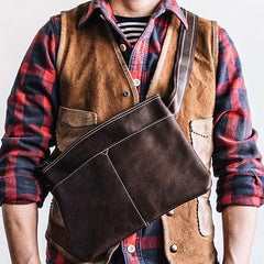 Genuine Leather Mens Cool Messenger Bag iPad Bag Chest Bag Bike Bag Cycling Bag for men