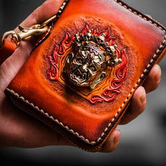 Handmade Leather Tibetan Mens billfold Wallet Cool Chain Wallet Biker Wallet for Men