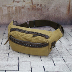 Canvas Mens Chest Bag Khaki Waist Bags Hip Bag Black Canvas Fanny Pack For Men - iwalletsmen