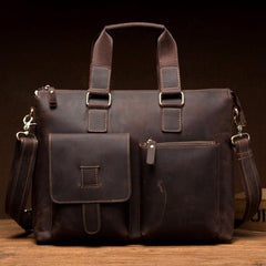 Vintage Brown Leather Mens 15 inches Briefcase Laptop Side Bag Business Bag Brown Work Bags for Men - iwalletsmen