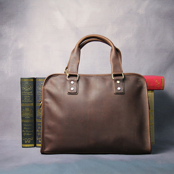 Cool Brown Coffee Leather Mens Briefcase 12inch Work Handbag Business Bag for Men - iwalletsmen