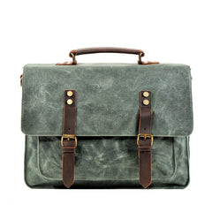 Waxed Canvas Leather Mens Green Casual 14‘’ Briefcase Handbag Messenger Bag Side Bag For Men - iwalletsmen
