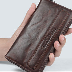 Genuine Leather Mens Cool Long Leather Wallet Zipper Wristlet Clutch Wallet - iwalletsmen