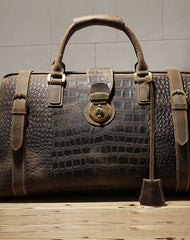 Cool Dark Brown Leather Men Alligator Pattern Doctor Bag Travel Bags Weekender Bags For Men - iwalletsmen