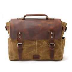 Mens Waxed Canvas Leather Side Bag Messenger Bag Canvas Courier Bag for Men - iwalletsmen