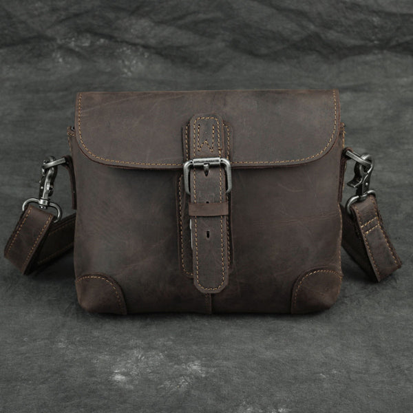 Cool Brown Leather Men's 8 inches Postman Bag Camel Belt Bag Courier Messenger Bag For Men - iwalletsmen