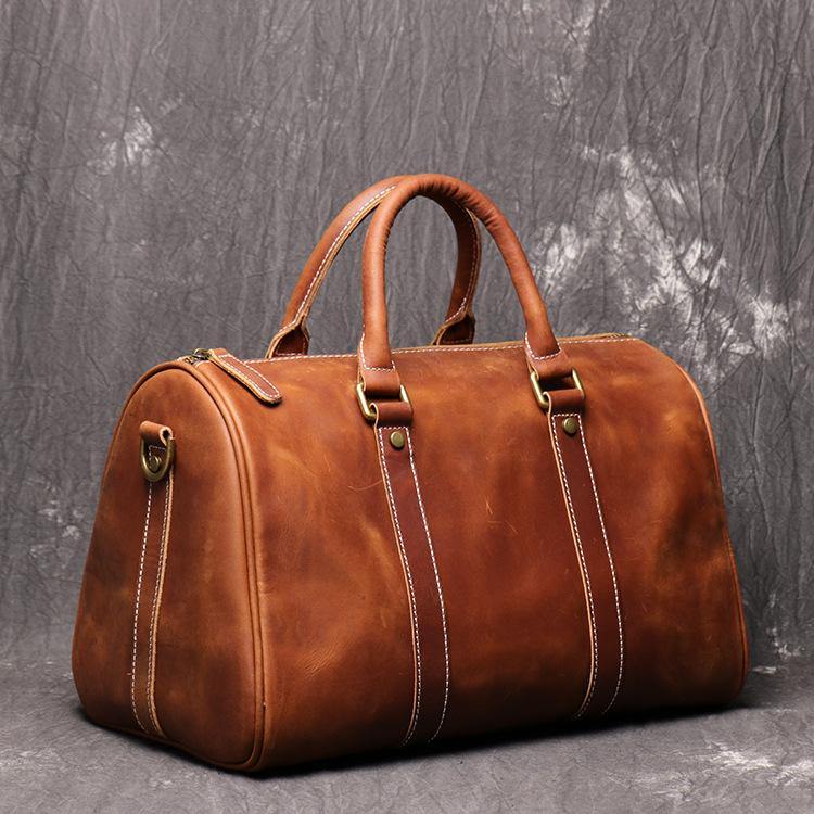 Casual Brown Leather Men's Small Overnight Bag Travel Bag Luggage