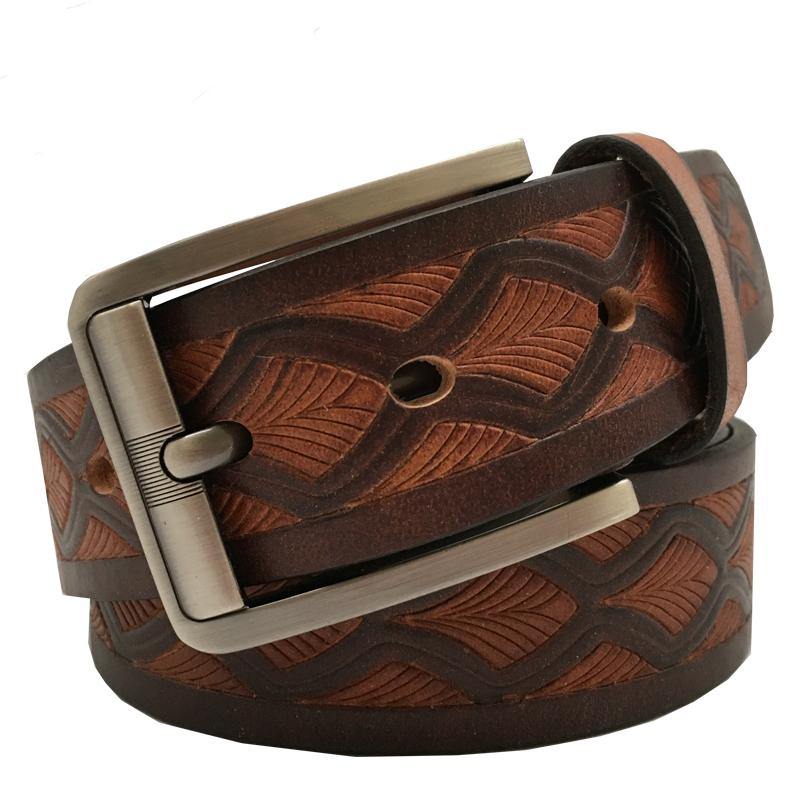 Handmade Cool Brown Tooled Leather Mens Belt Dark Brown Leather Belt for Men - iwalletsmen