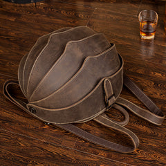 Dark Brown Unique Mens Leather 10-inch Small Backpacks Cool Beetle Backpacks Round Backpack for men - iwalletsmen