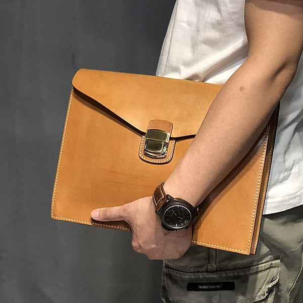 Handmade Leather Mens A4 Envelope Bag 10 inches Clutch Bag Business Documents Bag For Men - iwalletsmen
