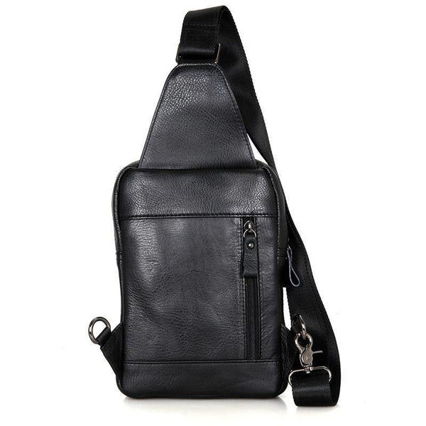 Top Black Leather Backpack Men's  Sling Bag Chest Bag Top One shoulder Backpack Sling Pack For Men - iwalletsmen