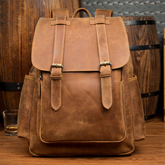 Dark Brown Fashion Mens Leather 15-inch Brown Computer Backpacks Brown Travel Backpacks School Backpacks for men - iwalletsmen