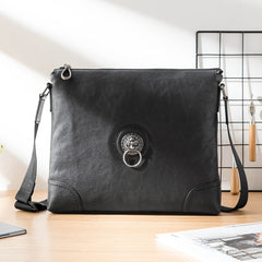 Black Cool Leather Mens 10 inches Vertical Courier Bag Postman Bag Black Cross Messenger Bags Side Bag for Men - iwalletsmen