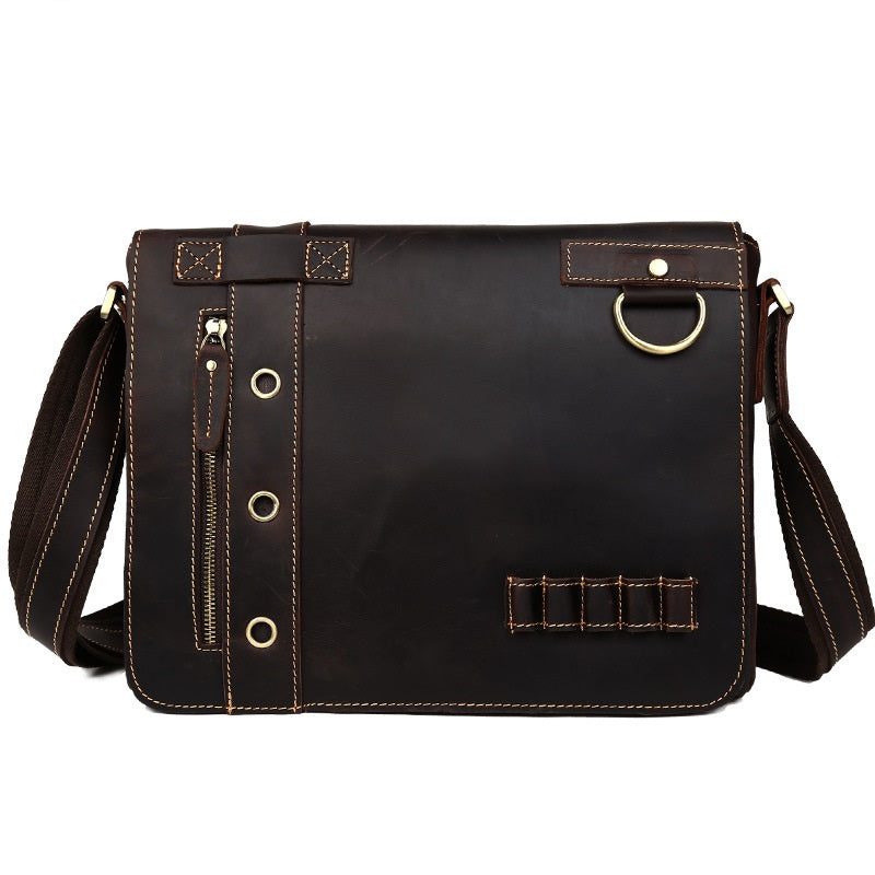 Vintage Casual Leather Mens 12inch Messenger Bag Side Bag Shoulder Bag for Men - iwalletsmen