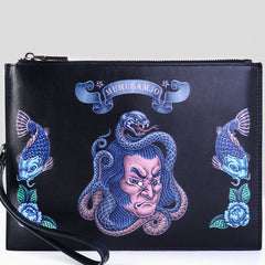 Handmade Leather Mens Clutch Cool Slim Wallet Zipper Clutch Wristlet Wallet for Men