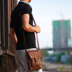 Handmade Vintage Leather Mens Small Messenger Bag Coffee Cell Phone Shoulder Bag for Men - iwalletsmen