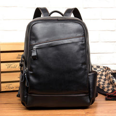 Cool Black Mens Leather 14-inch Computer Backpacks Travel Backpack School Backpacks for men - iwalletsmen