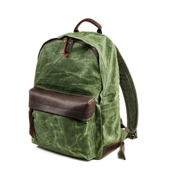 Cool Canvas Leather Mens Green Backpack Computer Backpack Black Travel Backpack for Men - iwalletsmen