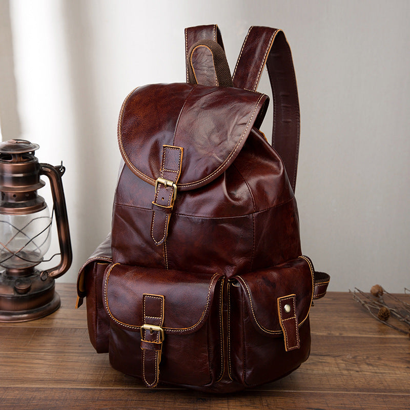 Vintage Brown Leather Men's Backpack 14'' Computer Backpacks Travel Backpack For Men - iwalletsmen