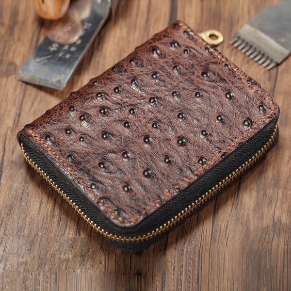 Cool Brown Leather Mens Zipper Bifold Small Wallet Card billfold Wallet For Men - iwalletsmen