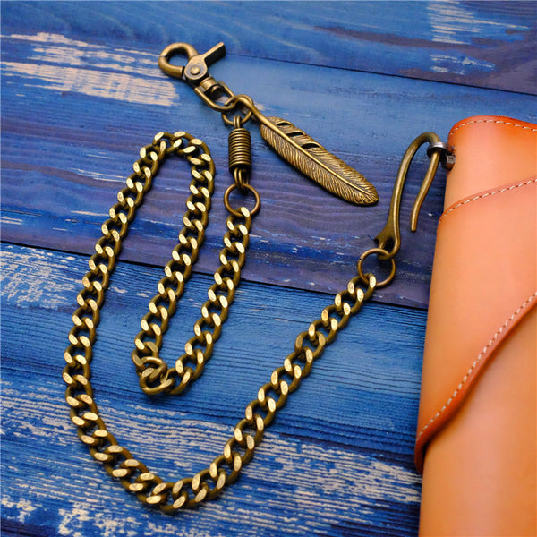 Cool Men's Gold Feather Wallet Chain Pants Chain Long Biker Wallet Chain For Men - iwalletsmen