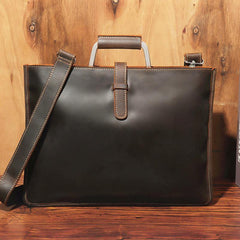 Slim Brown Leather Men's 13 inches Side Courier Bag Messenger Bag Briefcase Work Purse For Men - iwalletsmen