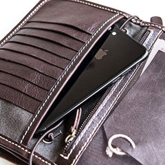Handmade Leather Mens Cool Long Leather Wallet Bifold Bulky Clutch Wallet for Men - iwalletsmen
