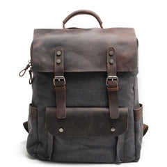 Cool Canvas Leather Mens 15'' College Gray Computer Backpack Travel Backpack for Men - iwalletsmen