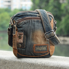 Denim Blue Mens Postman Bag Casual Small Vertical Messenger Bag Jean Courier Bag For Men - iwalletsmen