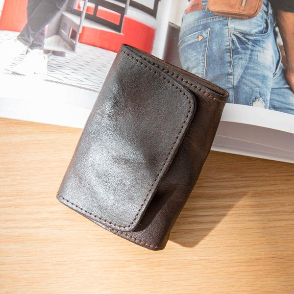 Dark Brown Cool Leather Mens Card Wallets Bifold Vintage Front Pocket Wallet Coin Holder for Men - iwalletsmen