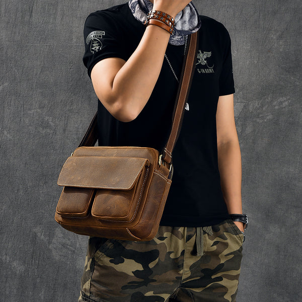 Vintage Leather Mens Small 10" Brown Postman Bag Messenger Bag Small Side Bag For Men - iwalletsmen