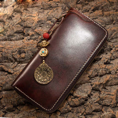 Handmade Leather Mens Chain Biker Wallet Cool Leather Wallet Long Phone Wallets for Men