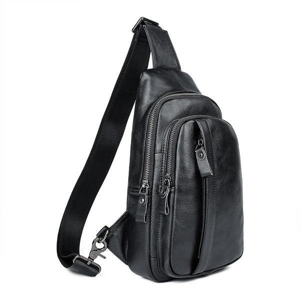 Badass Black Leather Backpack Men's 8-inch Sling Bag Chest Bag One shoulder Backpack Sports Bag For Men - iwalletsmen