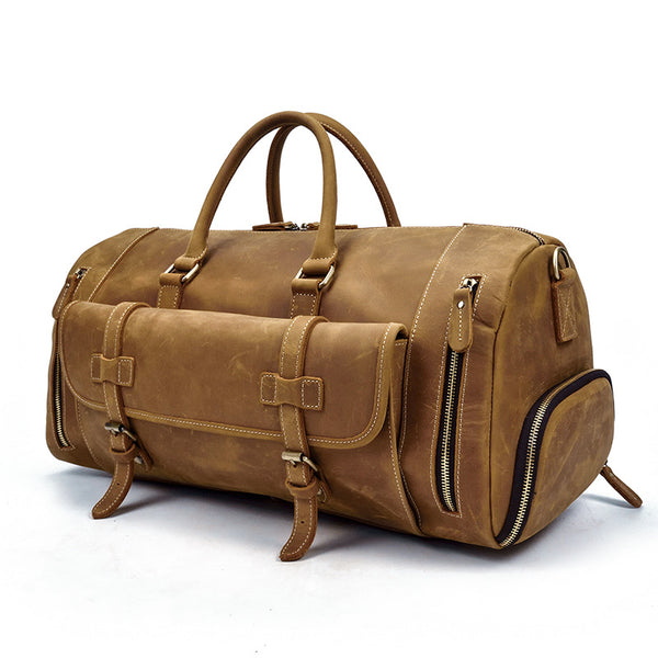Large Leather Men Barrel Overnight Bags Travel Bags Weekender Bags For Men - iwalletsmen