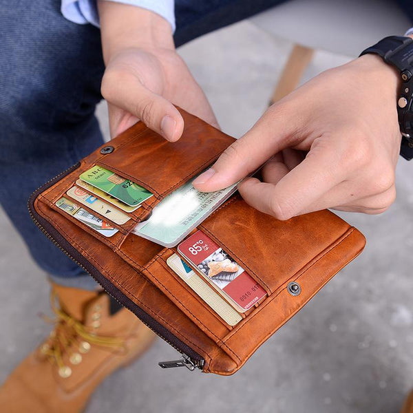 Cool Brown Leather Mens Bifold Small Wallets Black billfold Wallet Front Pocket Wallet For Men - iwalletsmen