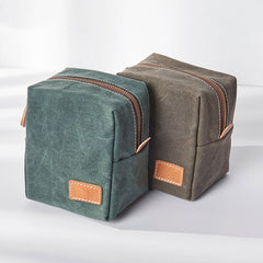 Small Canvas Leather Mens Box Bag Zipper Storage Bag Purse for Men - iwalletsmen