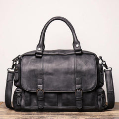 Black Leather Men 14 inches Briefcase Handbag Laptop Handbag Messenger Bag For Men - iwalletsmen