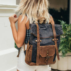 Cool Canvas Leather Mens Green Large Waterproof Travel Backpack Computer Hiking Backpack for Men - iwalletsmen