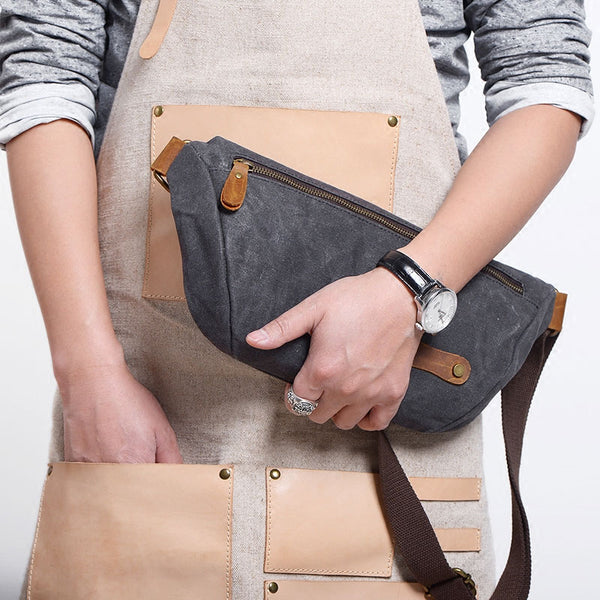 Gray Cool Canvas Mens Sling Bag Chest Bag One Shoulder Packs for men - iwalletsmen