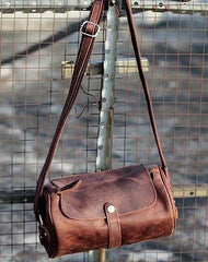 Vintage Leather Small Barrel Messenger Bag Shoulder Bag For Men - iwalletsmen