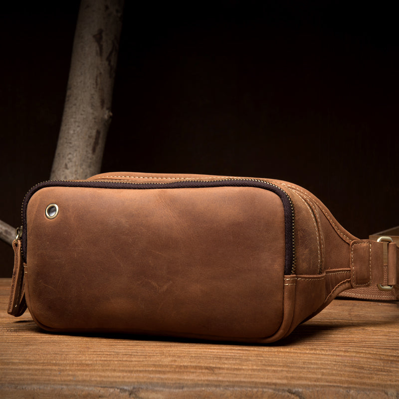 Vintage Brown Mens Leather Fanny Pack Waist Bag Leather Hip Pack Belt Bags Bumbag for Men - iwalletsmen