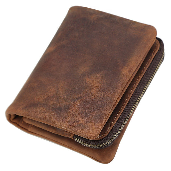 Vintage Leather Mens Bifold Small Wallet billfold Wallet Within Detachable Coin Holder for Men - iwalletsmen