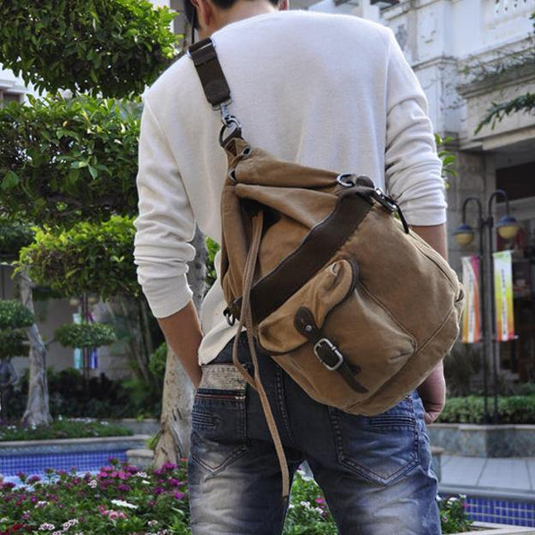 Canvas Black Mens Barrel Sling Bag Green Chest Bag Side Bag Bucket One Shoulder Backpack For Men - iwalletsmen