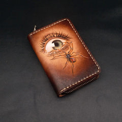 Dark Coffee Handmade Tooled  Eye and Spider Leather Mens Key Wallet Holders For Men - iwalletsmen